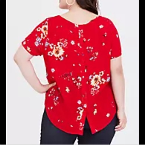 Torrid Abbey Red Floral Gauze Blouse size 1X - Picture 8 of 9
